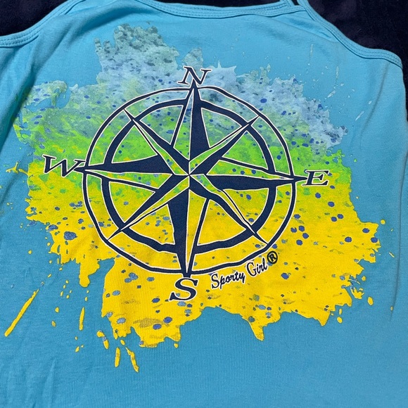 New! Child’s Large Adult Small Tank Top Shirt Nautical Compass Blue Yellow Green - Picture 2 of 4